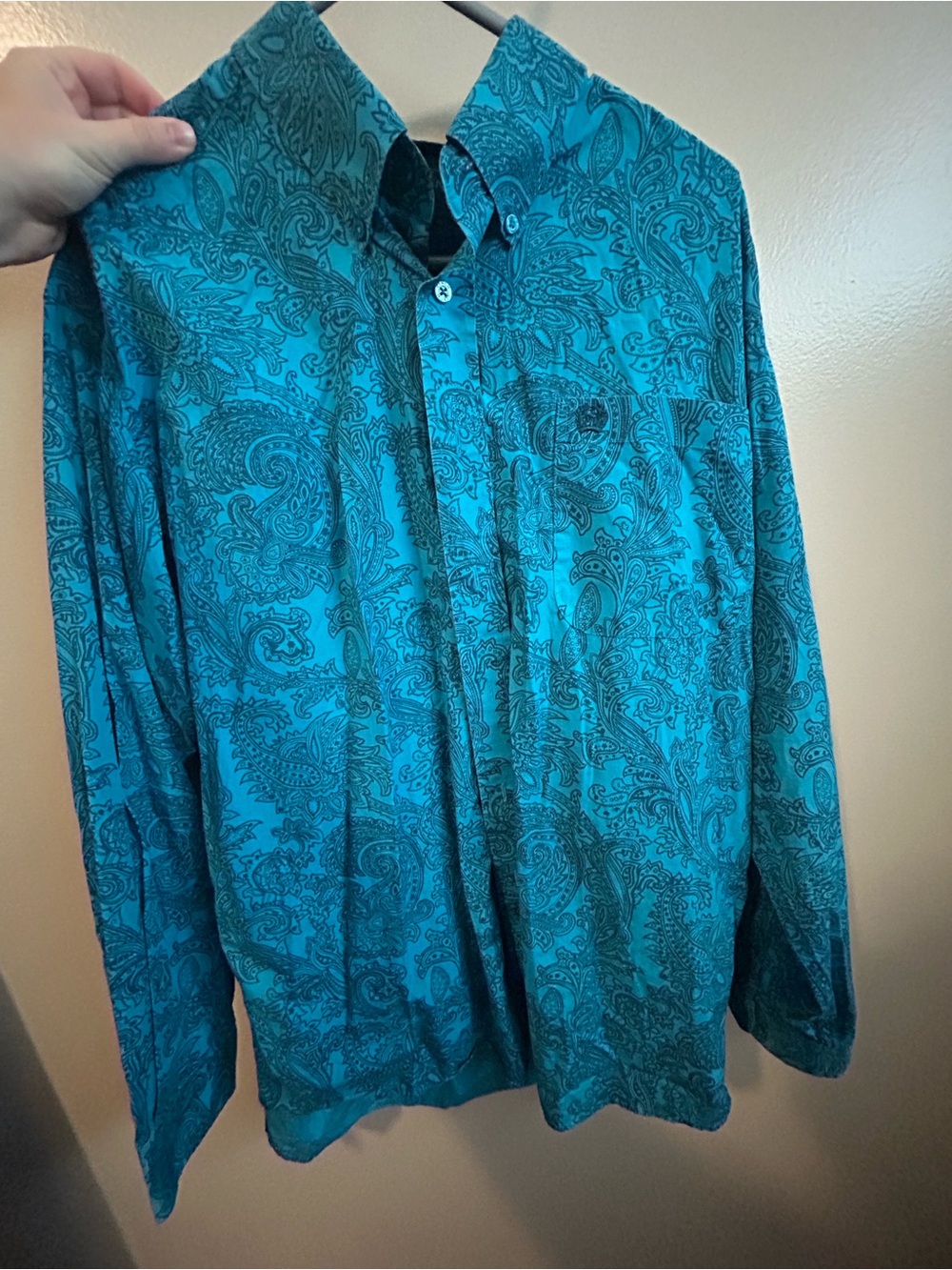 Cinch Turquoise and Black Paisley Long Sleeve Western Button up